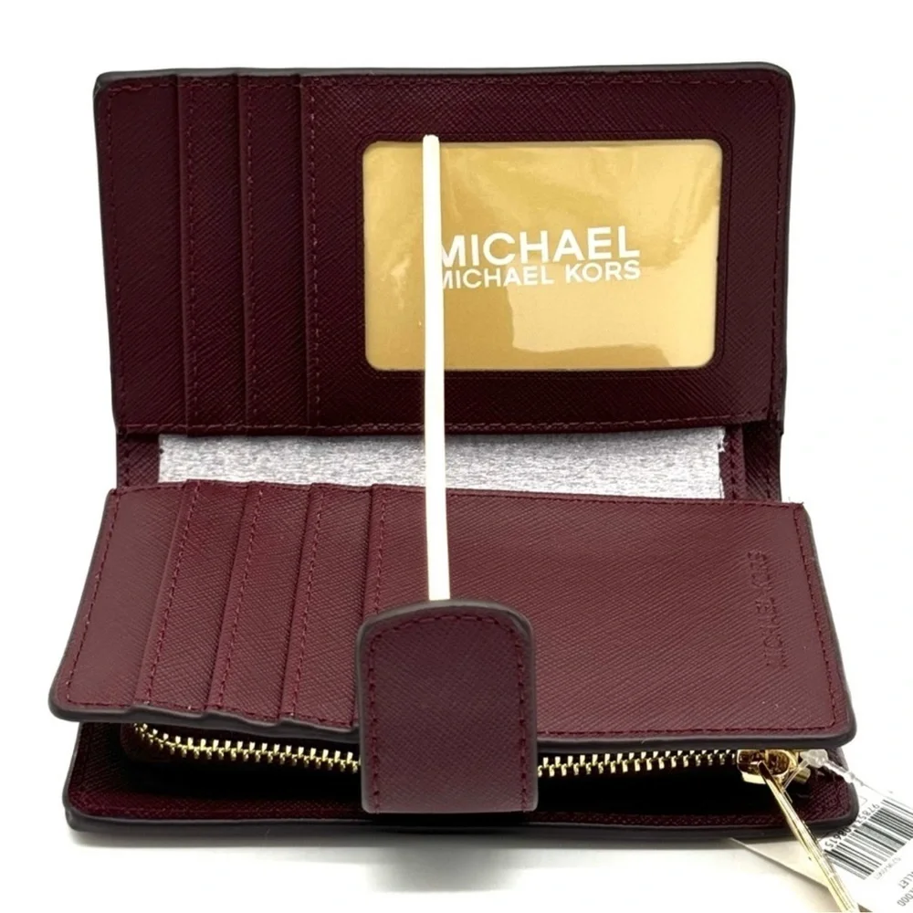 Michael Kors Medium Bifold Zip Chain Wallet Ox Blood